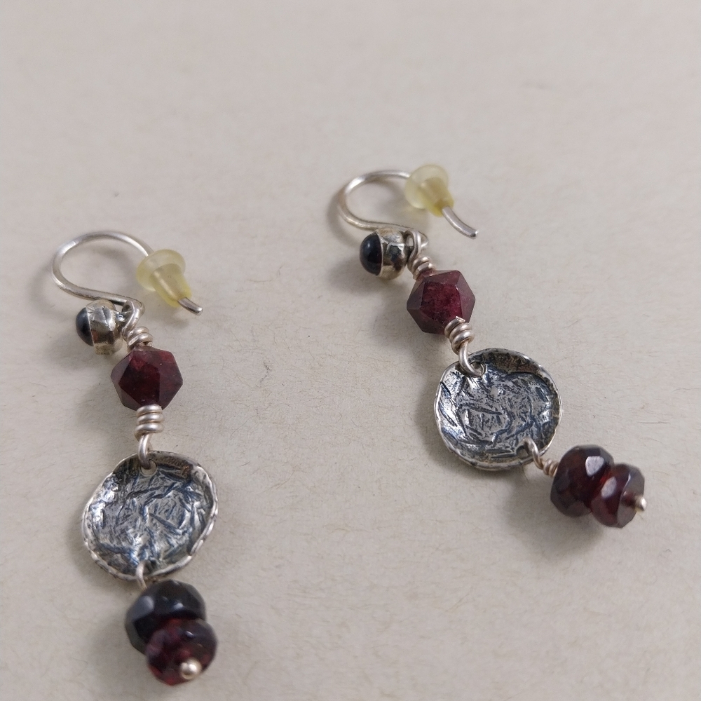 Sterling Silver and Garnets Earrings - Picture 6 of 15